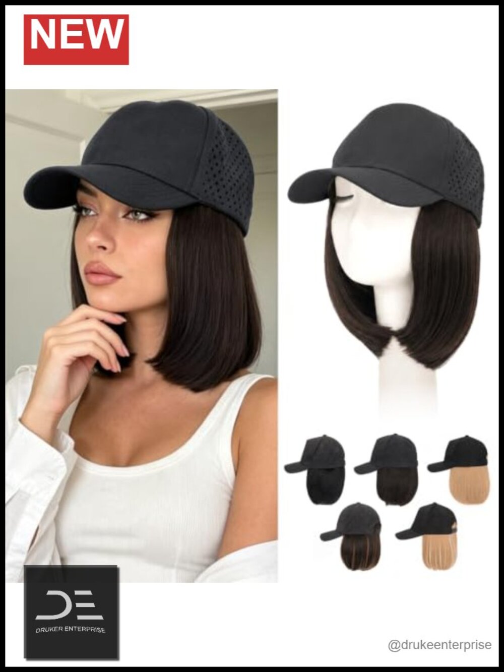 Quick Dry Hat Wig for Women - Baseball Cap with Synthetic Hair Extensions -
